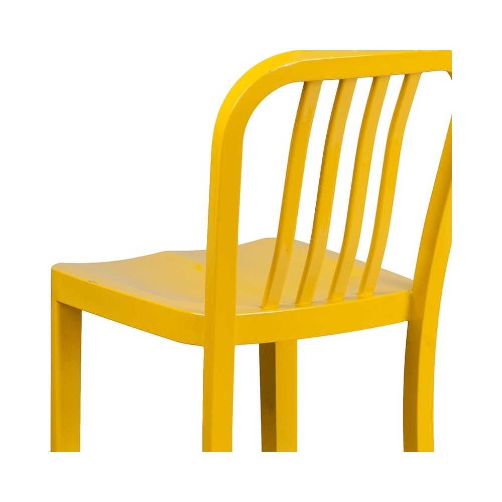 Commercial Grade 30" High Yellow Metal Indoor-Outdoor Barstool with Vertical Slat Back