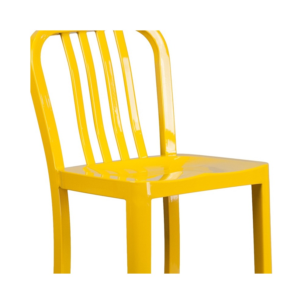 Commercial Grade 30" High Yellow Metal Indoor-Outdoor Barstool with Vertical Slat Back