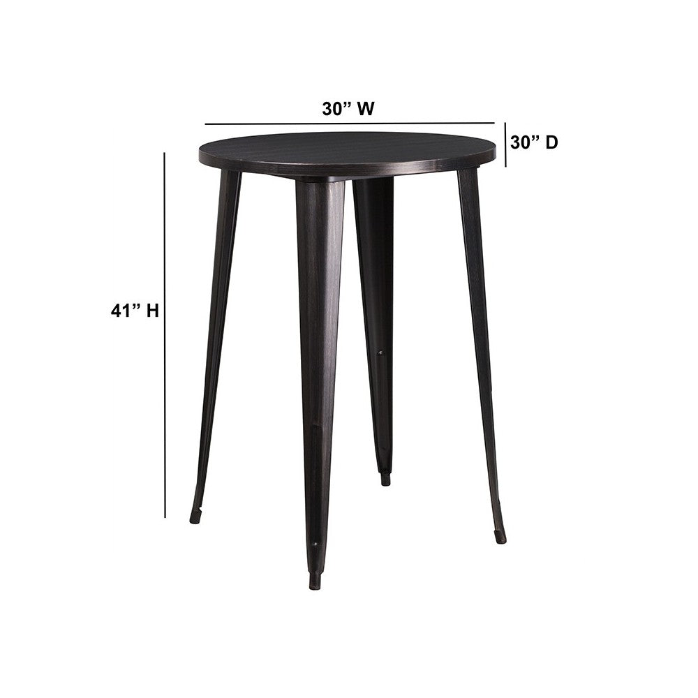 Commercial Grade 30" Round Black-Antique Gold Metal Indoor-Outdoor Bar Height Table