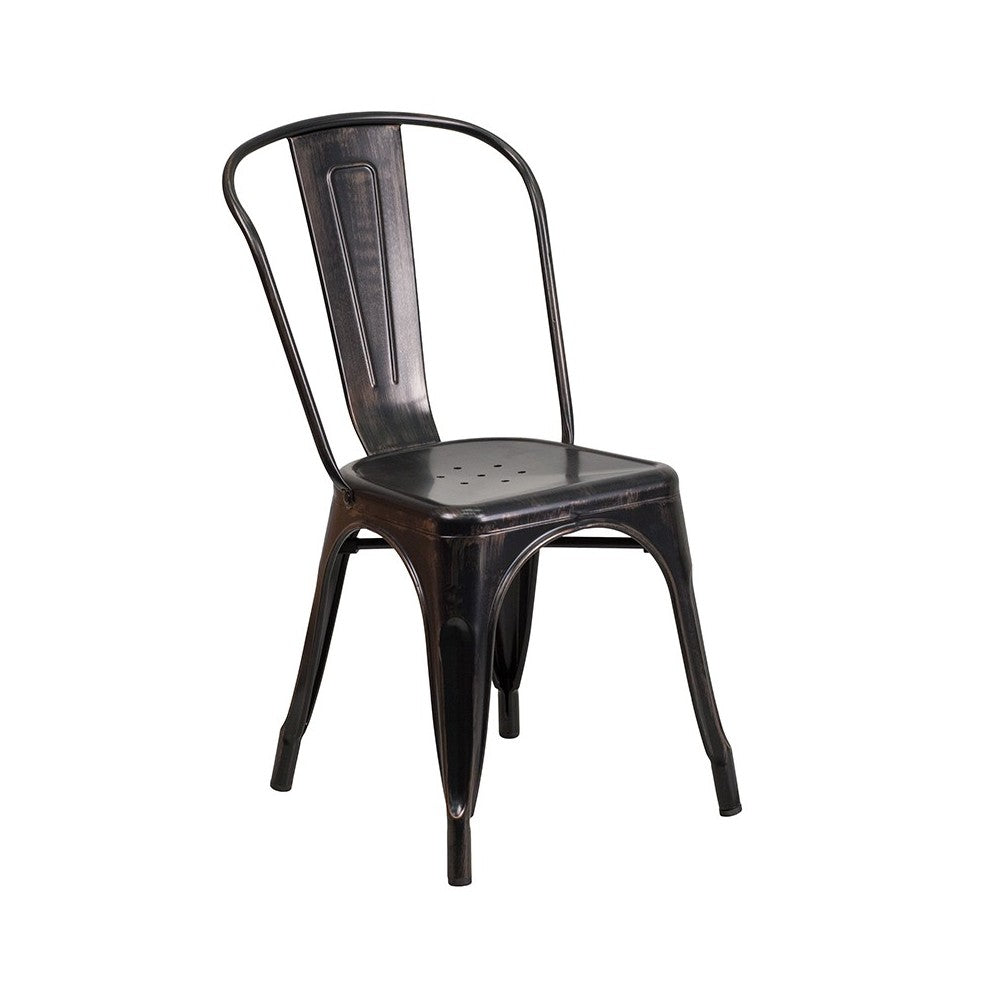 Commercial Grade 30" Round Black-Antique Gold Metal Indoor-Outdoor Table Set with 2 Cafe Chairs