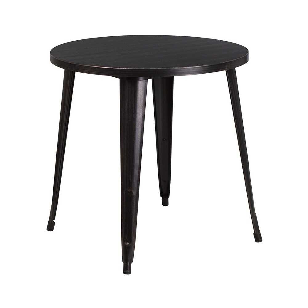Commercial Grade 30" Round Black-Antique Gold Metal Indoor-Outdoor Table Set with 2 Cafe Chairs