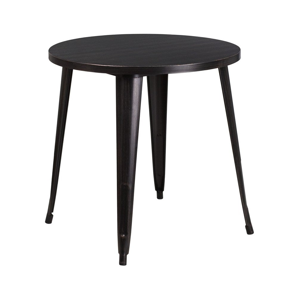 Commercial Grade 30" Round Black-Antique Gold Metal Indoor-Outdoor Table