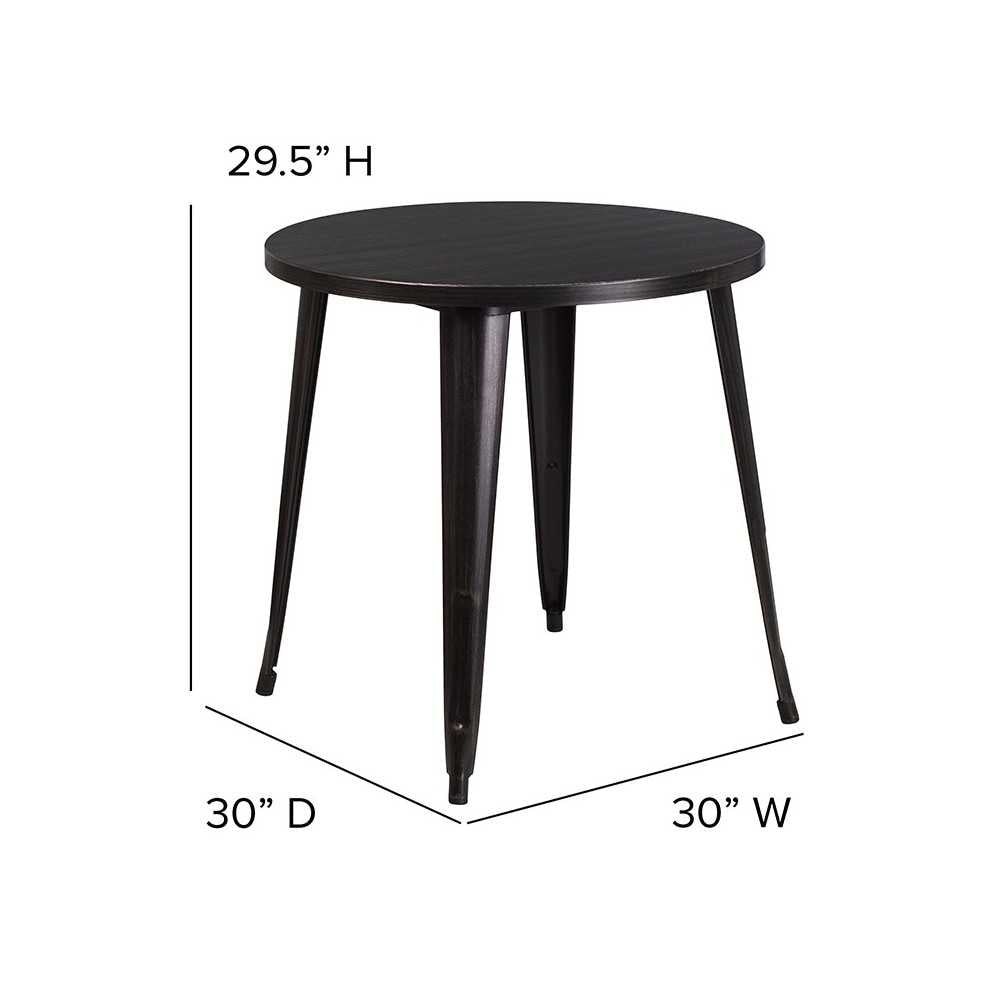 Commercial Grade 30" Round Black-Antique Gold Metal Indoor-Outdoor Table
