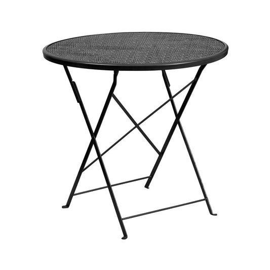 Commercial Grade 30" Round Black Indoor-Outdoor Steel Folding Patio Table