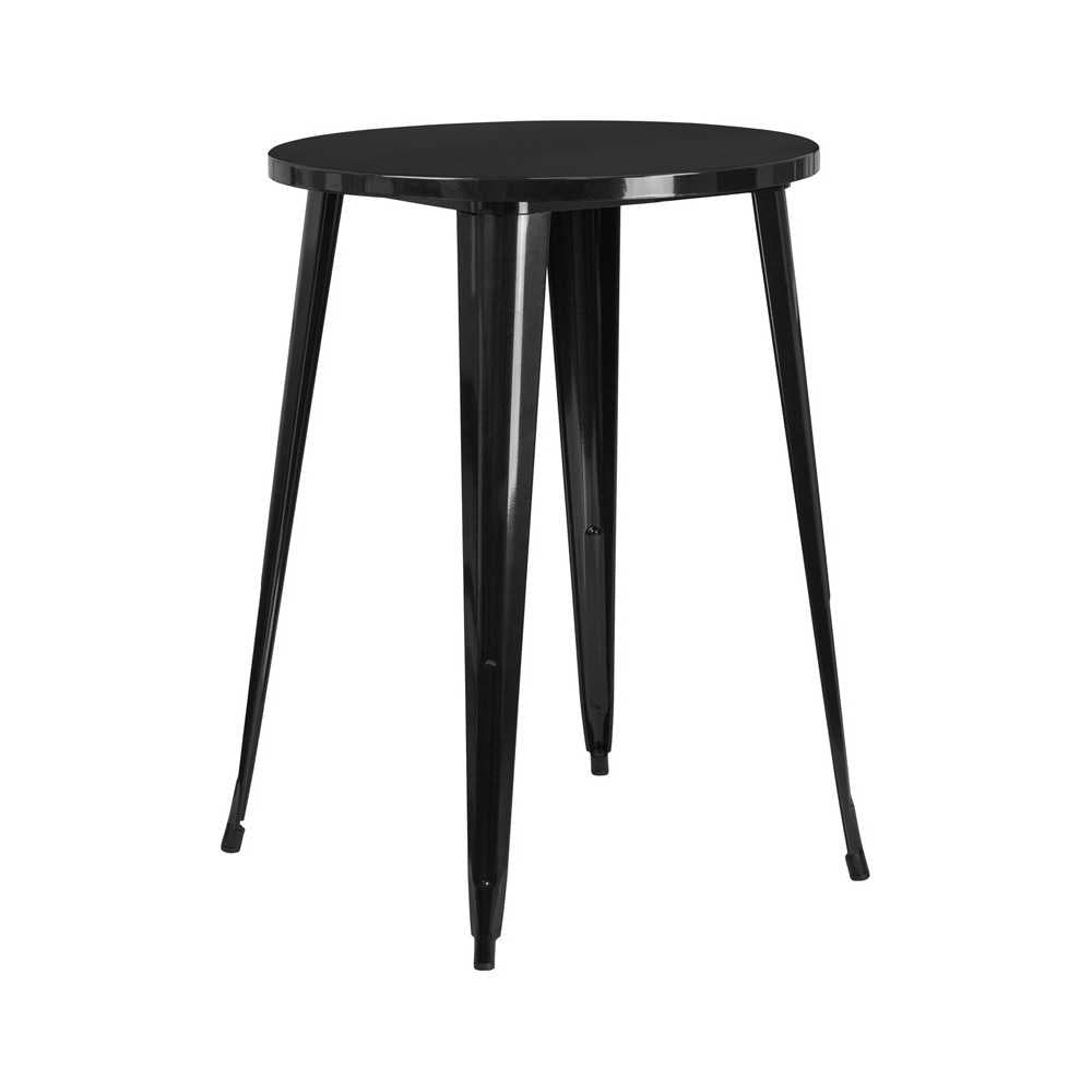 Commercial Grade 30" Round Black Metal Indoor-Outdoor Bar Height Table