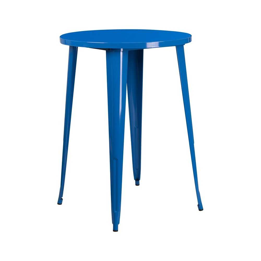 Commercial Grade 30" Round Blue Metal Indoor-Outdoor Bar Height Table