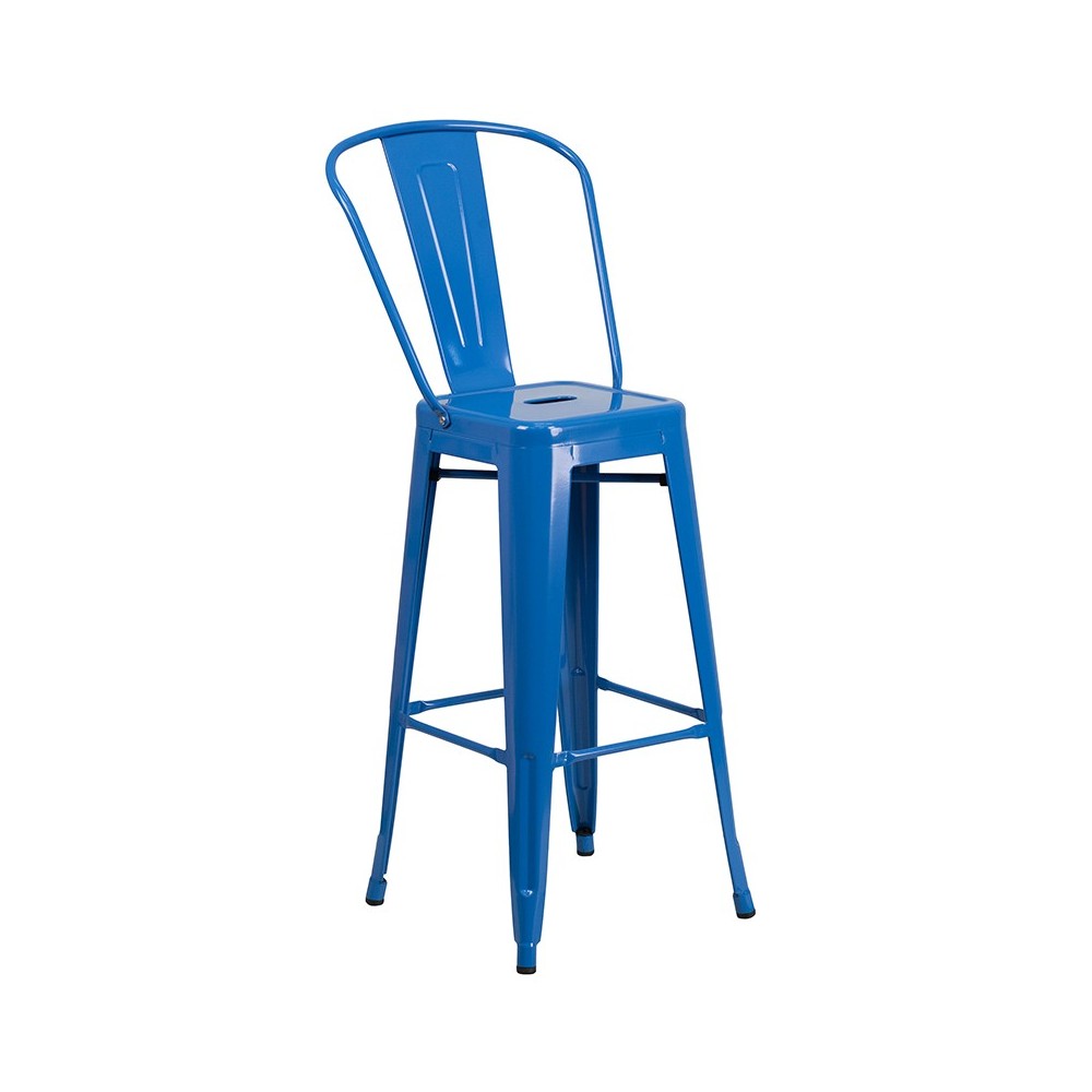 Commercial Grade 30" Round Blue Metal Indoor-Outdoor Bar Table Set with 2 Cafe Stools