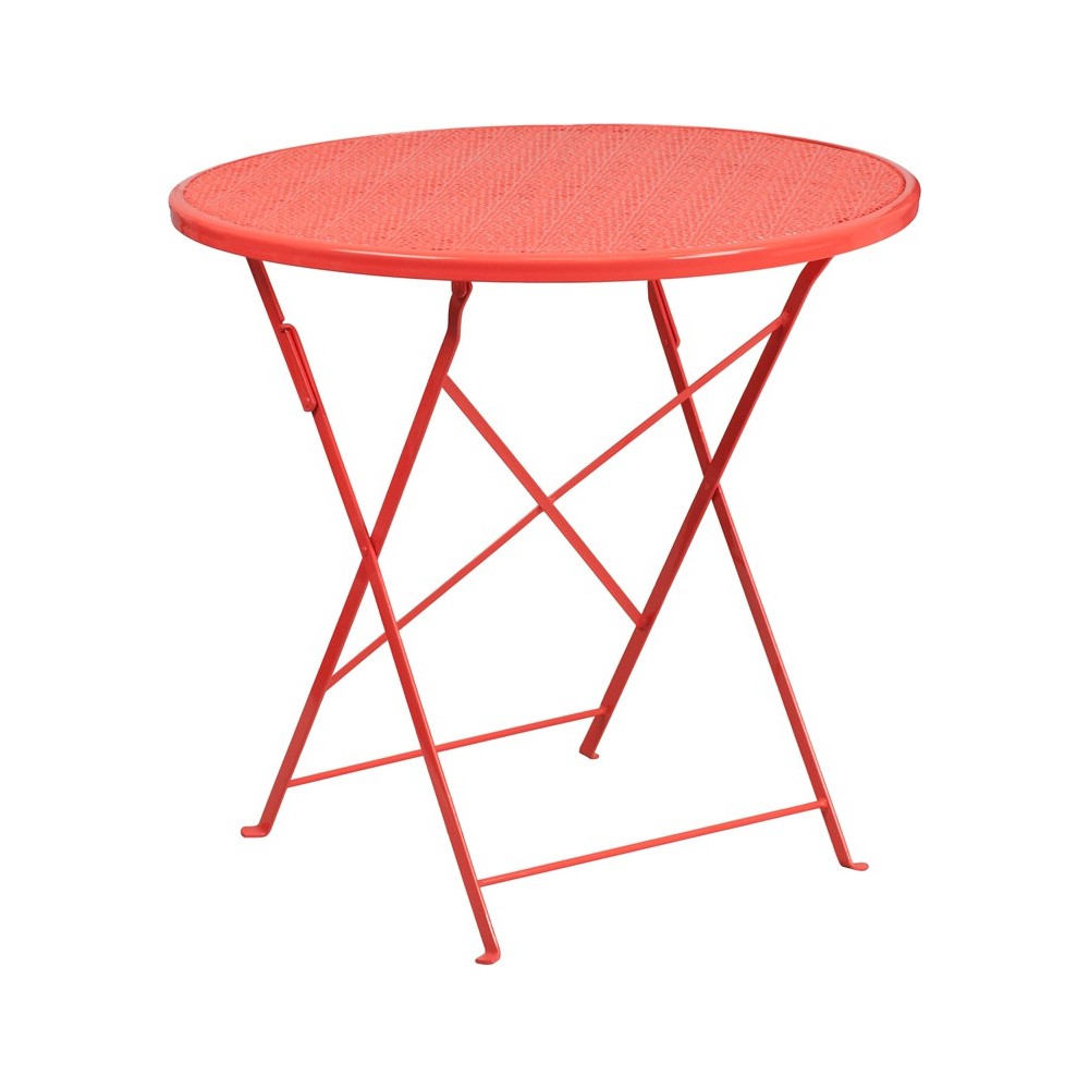 Commercial Grade 30" Round Coral Indoor-Outdoor Steel Folding Patio Table