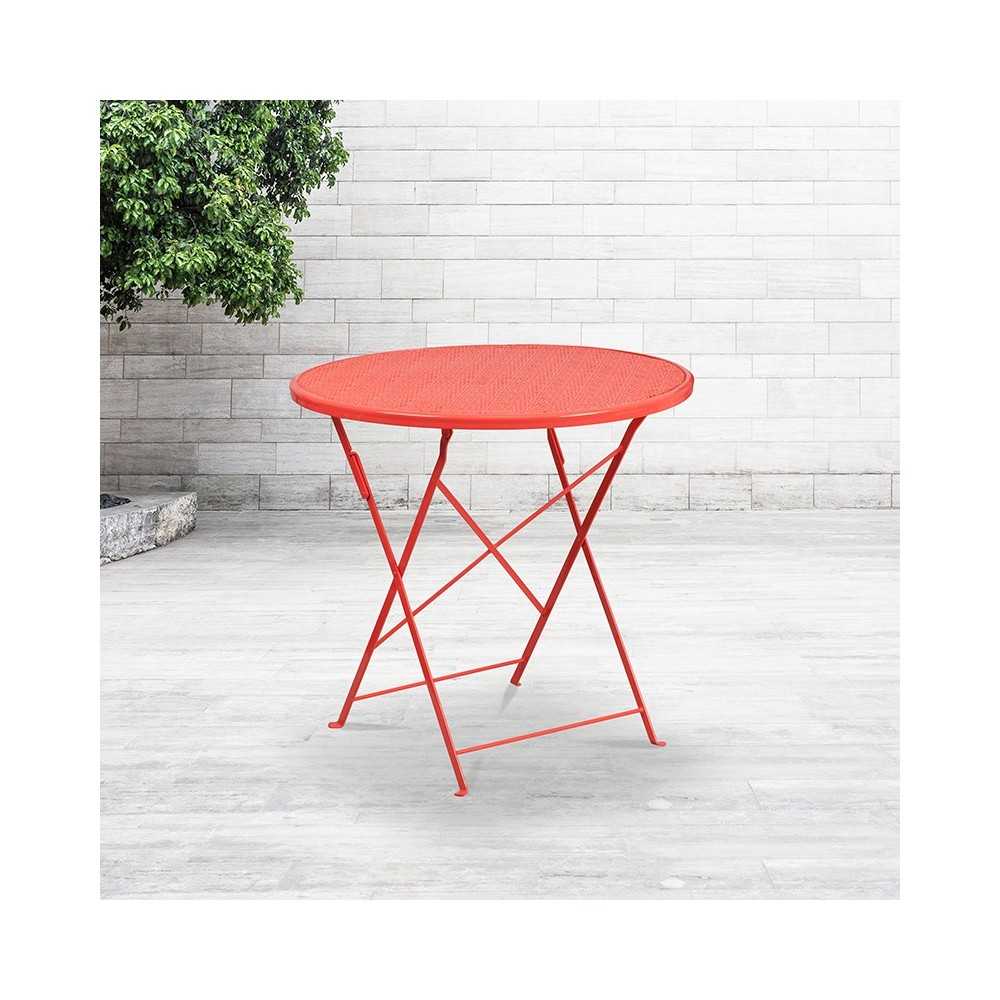 Commercial Grade 30" Round Coral Indoor-Outdoor Steel Folding Patio Table