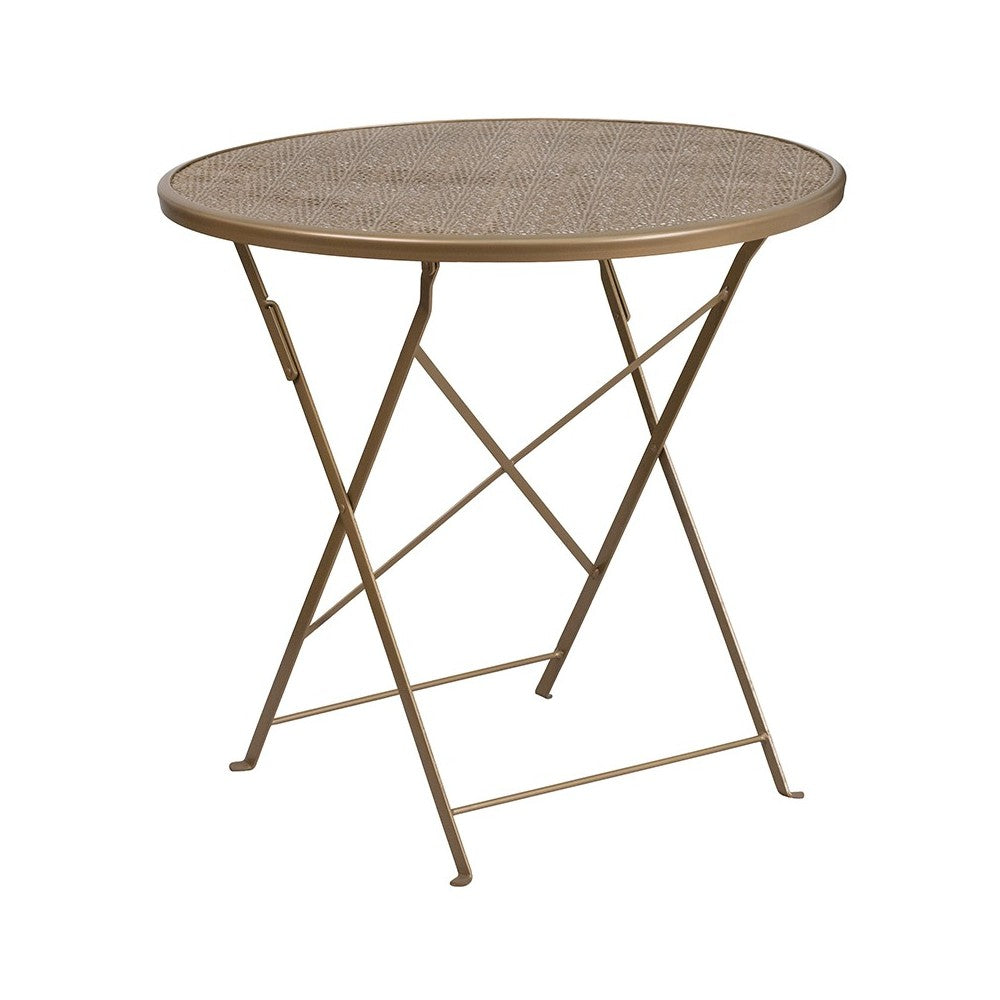 Commercial Grade 30" Round Gold Indoor-Outdoor Steel Folding Patio Table Set with 2 Round Back Chairs