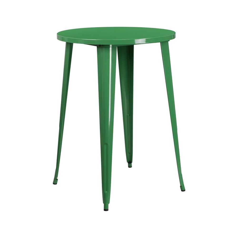 Commercial Grade 30" Round Green Metal Indoor-Outdoor Bar Height Table