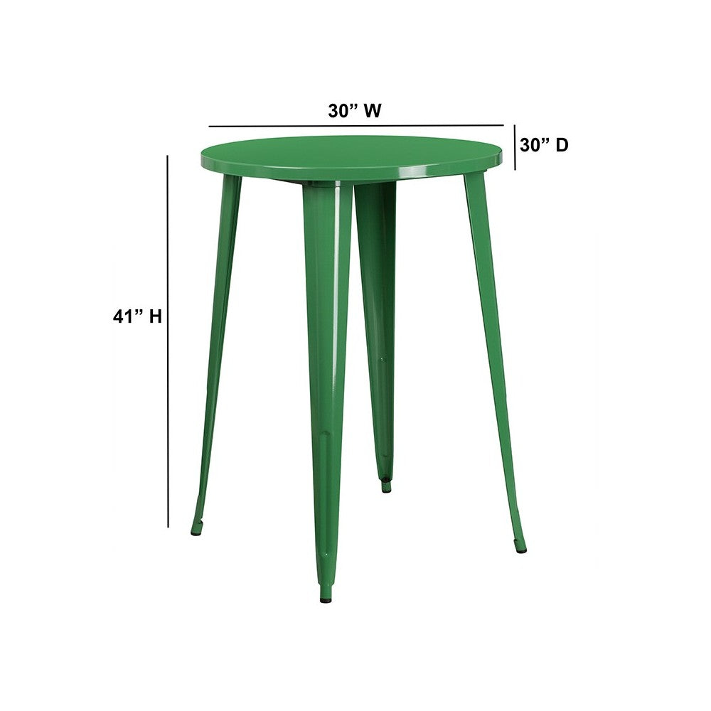 Commercial Grade 30" Round Green Metal Indoor-Outdoor Bar Height Table