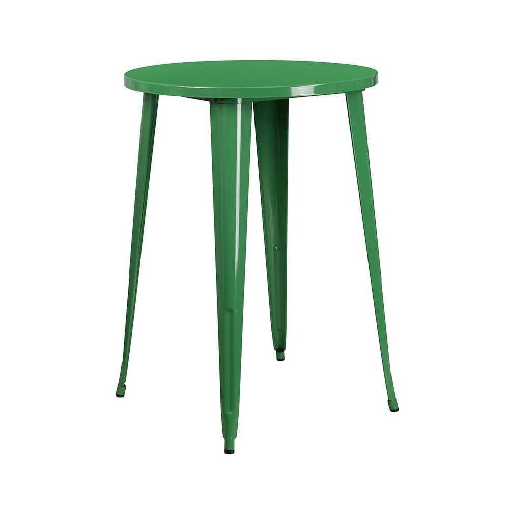 Commercial Grade 30" Round Green Metal Indoor-Outdoor Bar Table Set with 2 Cafe Stools