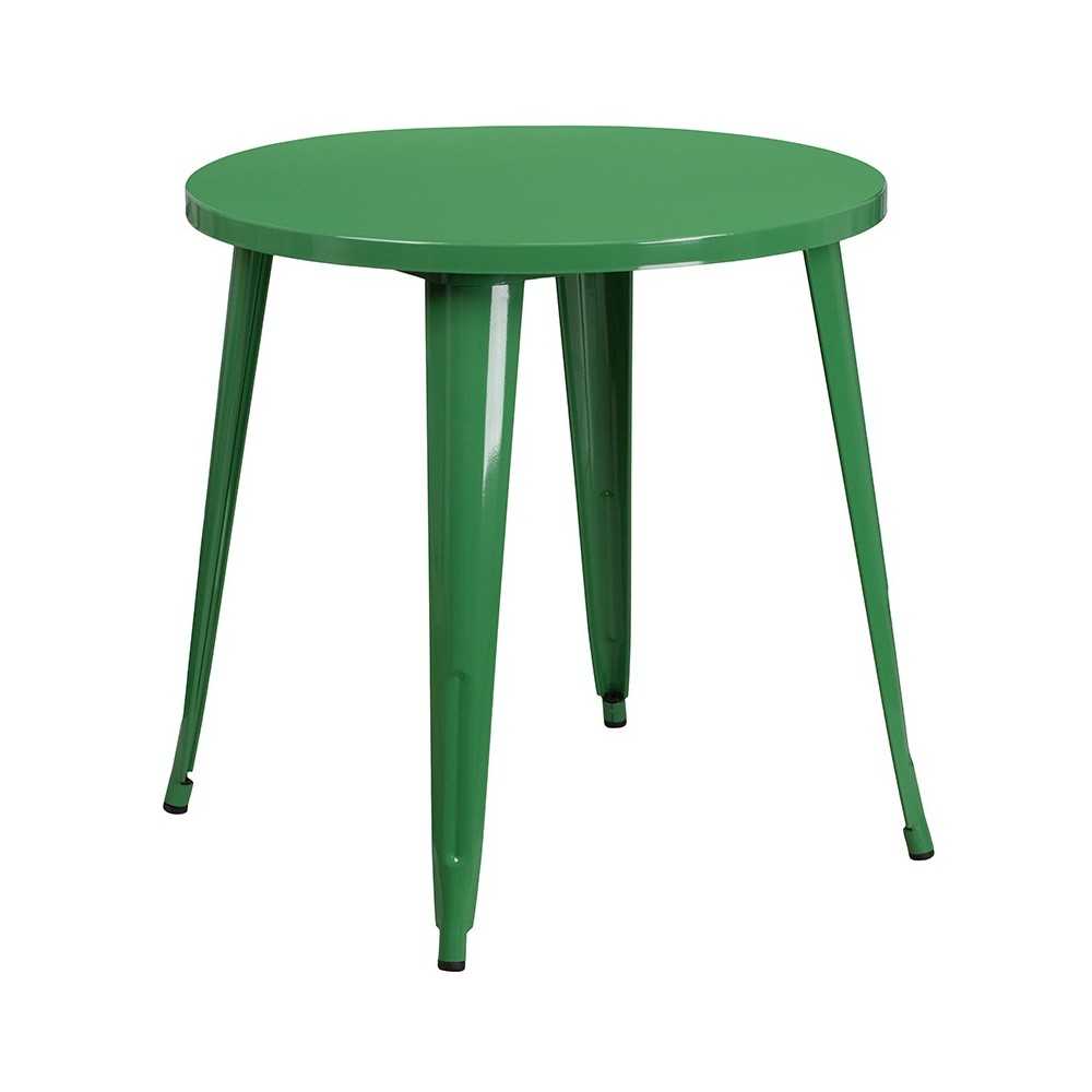 Commercial Grade 30" Round Green Metal Indoor-Outdoor Table Set with 2 Cafe Chairs