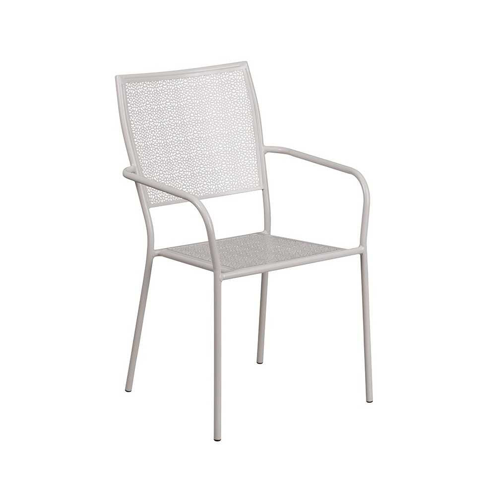 Commercial Grade 30" Round Light Gray Indoor-Outdoor Steel Folding Patio Table Set with 2 Square Back Chairs
