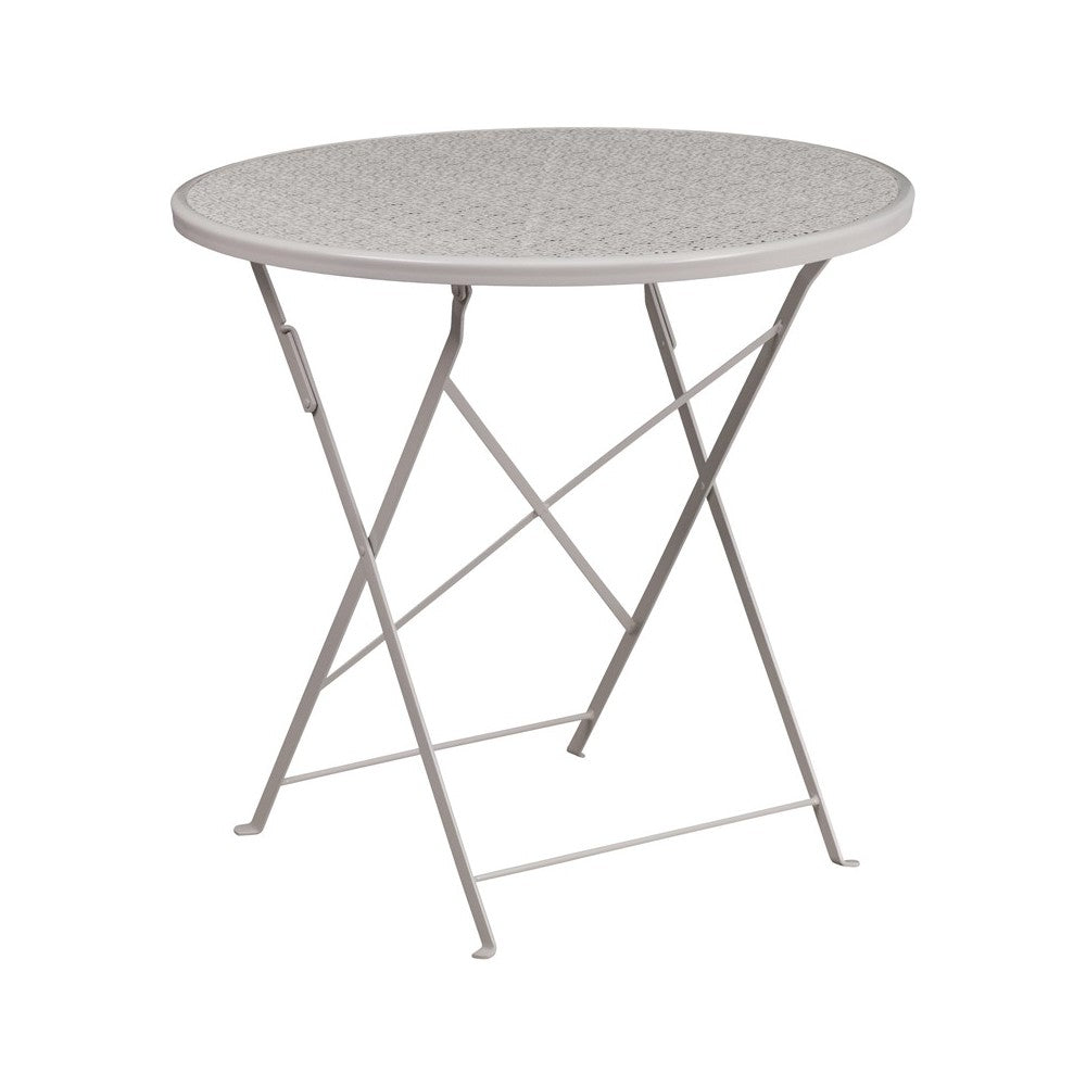 Commercial Grade 30" Round Light Gray Indoor-Outdoor Steel Folding Patio Table