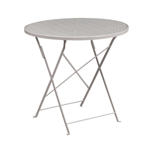Commercial Grade 30" Round Light Gray Indoor-Outdoor Steel Folding Patio Table