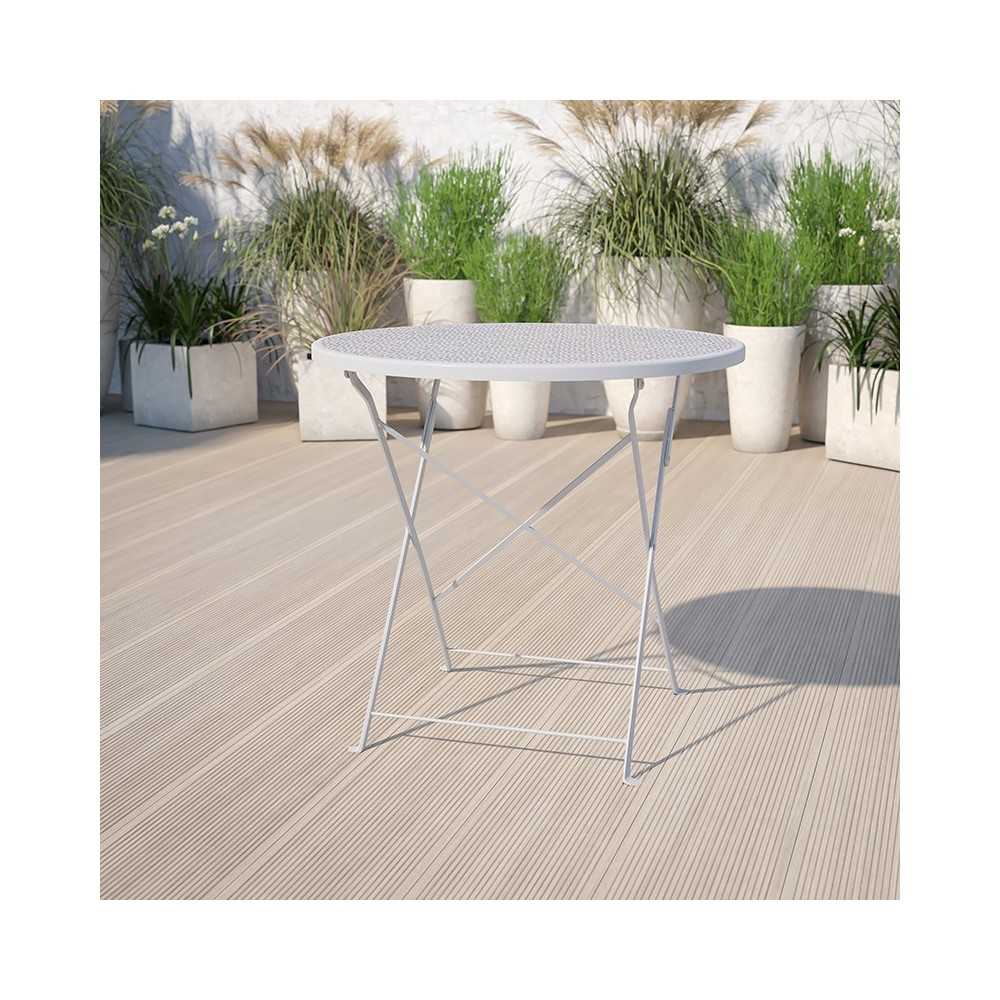Commercial Grade 30" Round Light Gray Indoor-Outdoor Steel Folding Patio Table