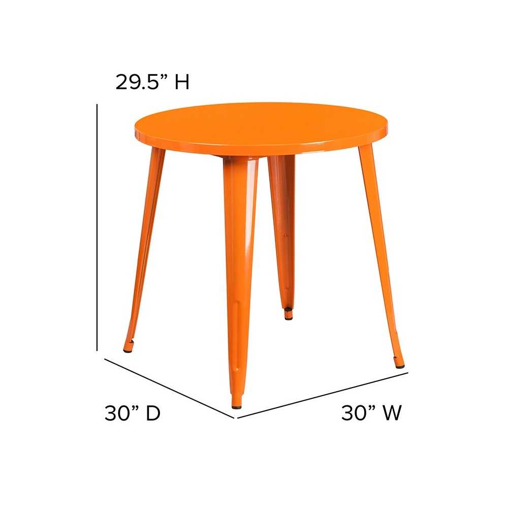 Commercial Grade 30" Round Orange Metal Indoor-Outdoor Table