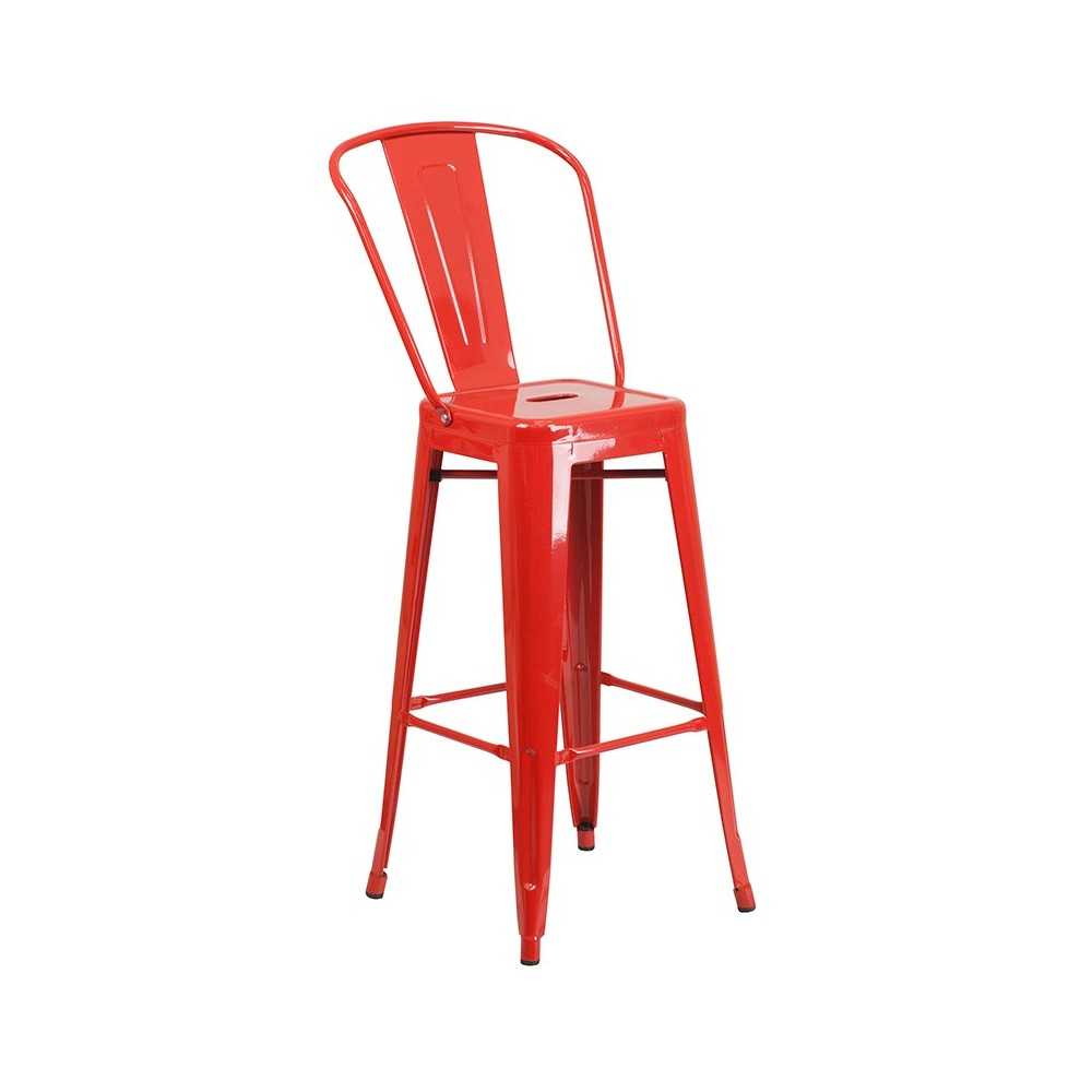 Commercial Grade 30" Round Red Metal Indoor-Outdoor Bar Table Set with 2 Cafe Stools
