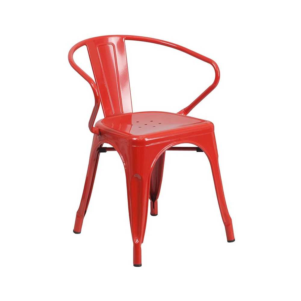 Commercial Grade 30" Round Red Metal Indoor-Outdoor Table Set with 2 Arm Chairs