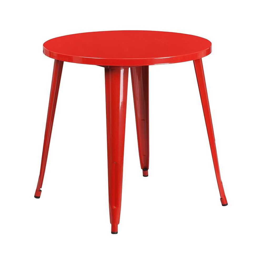 Commercial Grade 30" Round Red Metal Indoor-Outdoor Table Set with 2 Cafe Chairs