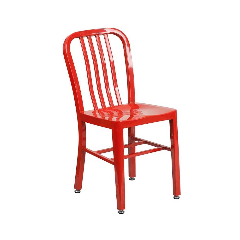 Commercial Grade 30" Round Red Metal Indoor-Outdoor Table Set with 2 Vertical Slat Back Chairs