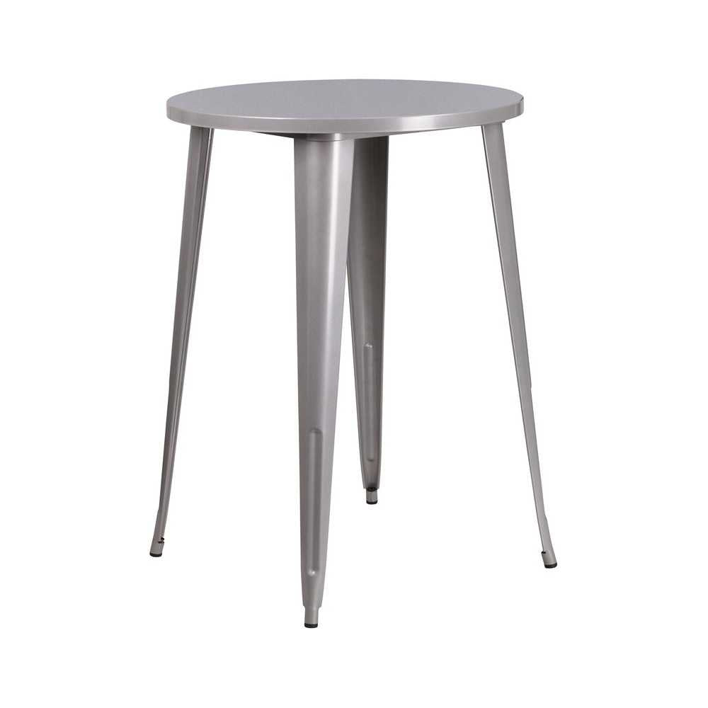 Commercial Grade 30" Round Silver Metal Indoor-Outdoor Bar Height Table