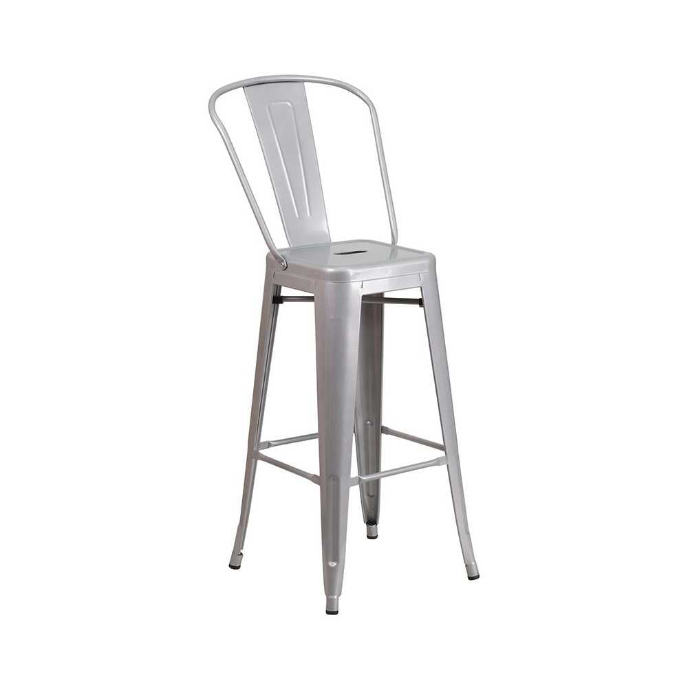 Commercial Grade 30" Round Silver Metal Indoor-Outdoor Bar Table Set with 2 Cafe Stools