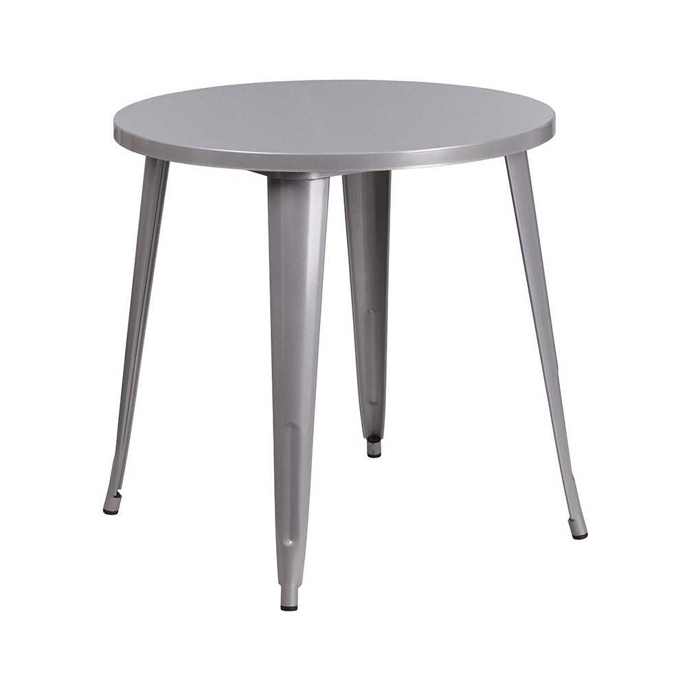 Commercial Grade 30" Round Silver Metal Indoor-Outdoor Table Set with 2 Cafe Chairs