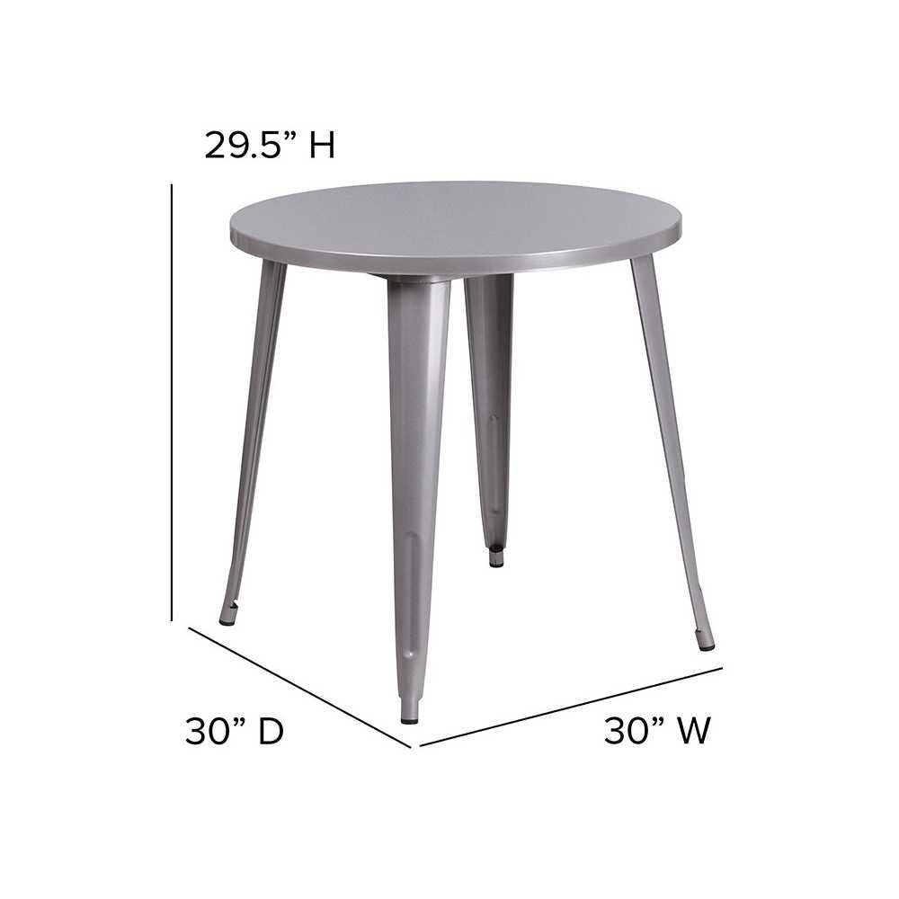 Commercial Grade 30" Round Silver Metal Indoor-Outdoor Table