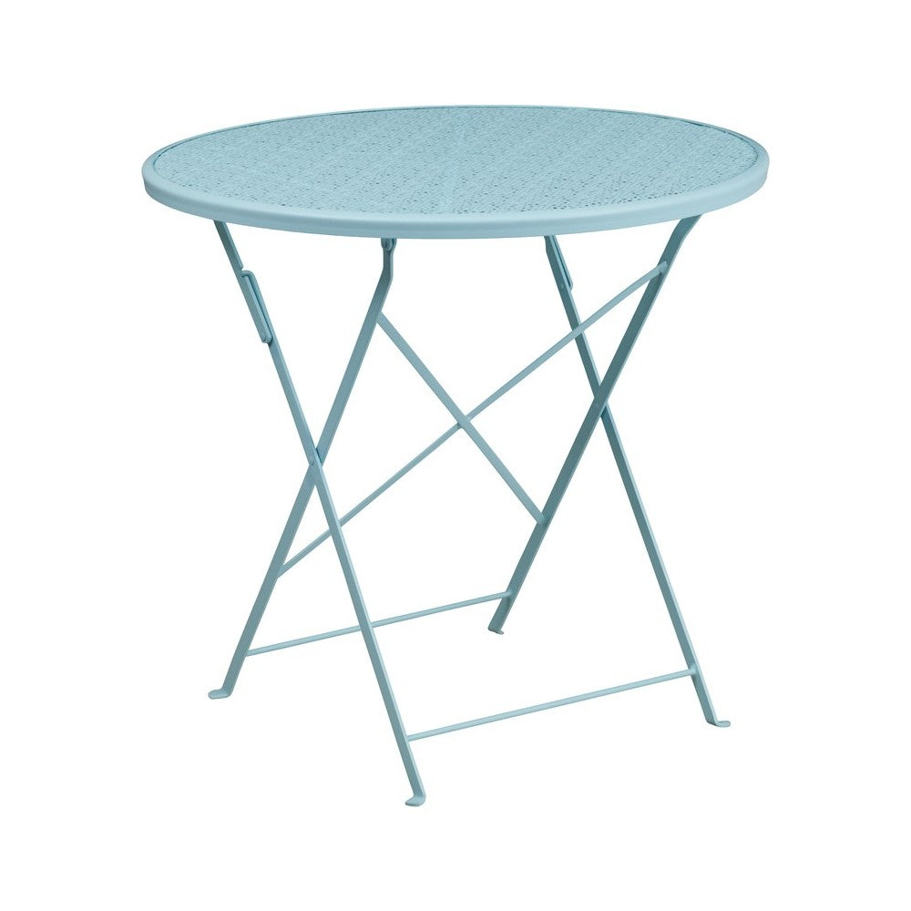 Commercial Grade 30" Round Sky Blue Indoor-Outdoor Steel Folding Patio Table