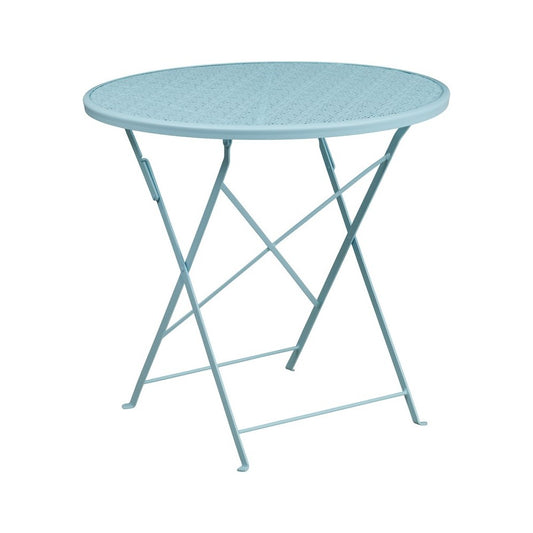 Commercial Grade 30" Round Sky Blue Indoor-Outdoor Steel Folding Patio Table