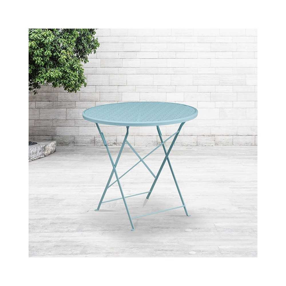 Commercial Grade 30" Round Sky Blue Indoor-Outdoor Steel Folding Patio Table