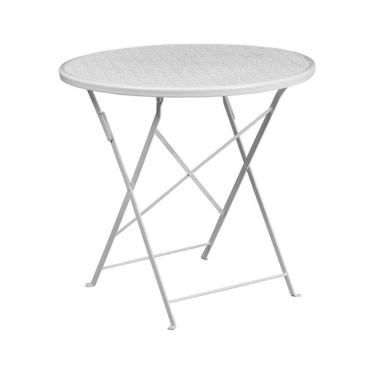 Commercial Grade 30" Round White Indoor-Outdoor Steel Folding Patio Table
