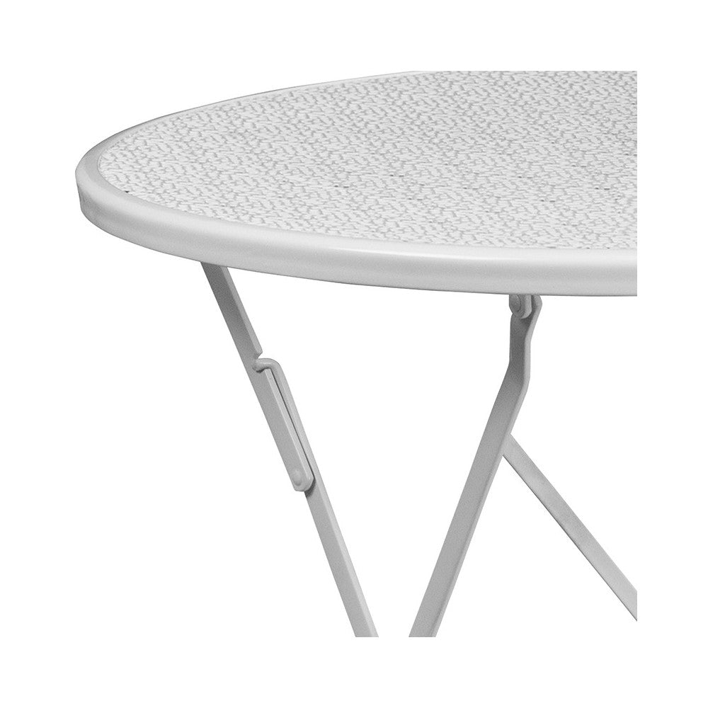 Commercial Grade 30" Round White Indoor-Outdoor Steel Folding Patio Table