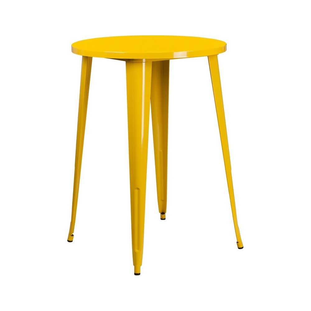 Commercial Grade 30" Round Yellow Metal Indoor-Outdoor Bar Height Table