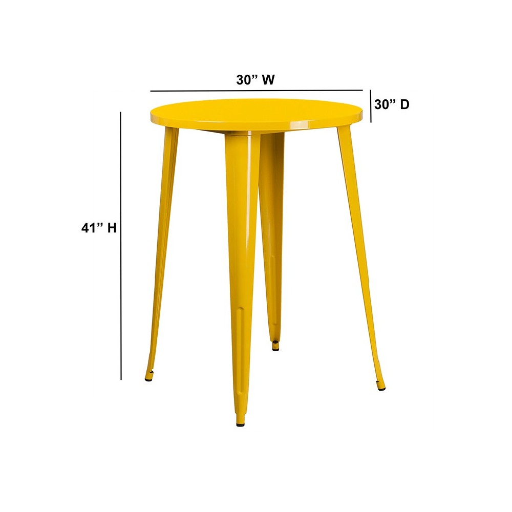 Commercial Grade 30" Round Yellow Metal Indoor-Outdoor Bar Height Table