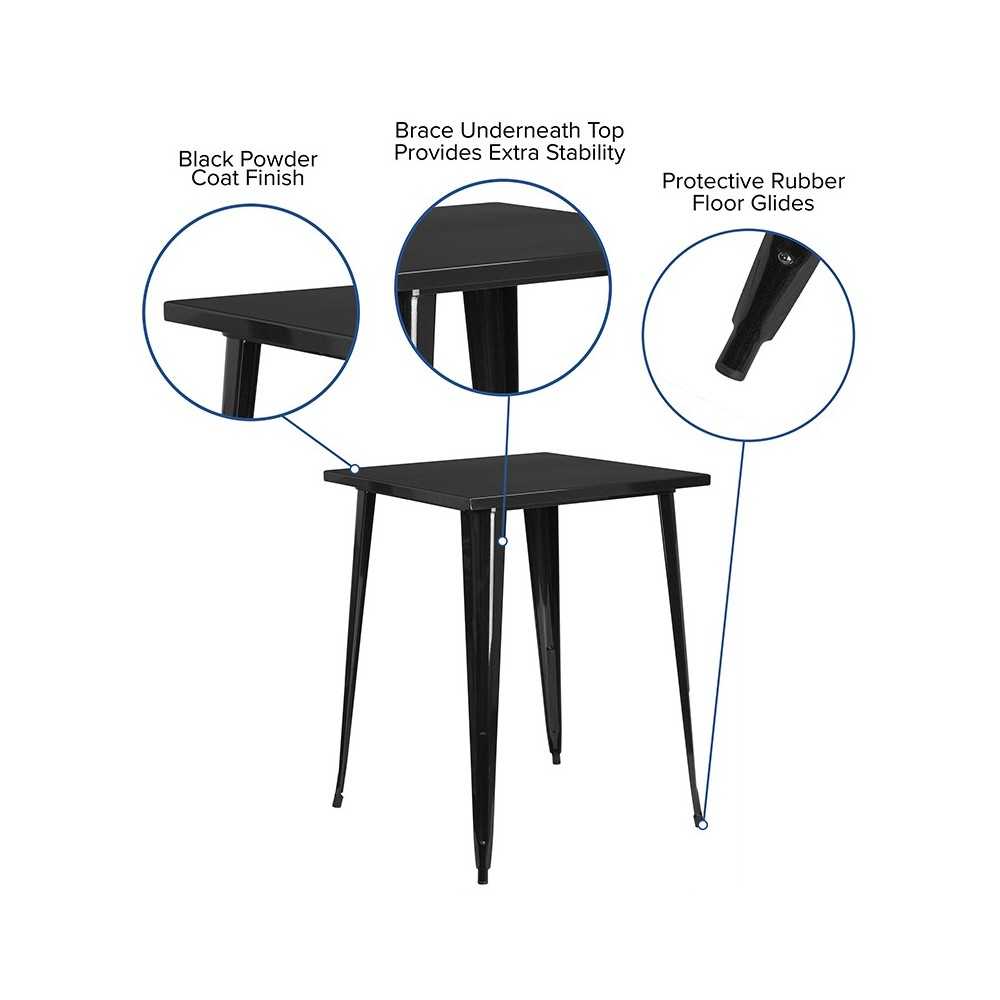 Commercial Grade 31.5" Square Black Metal Indoor-Outdoor Bar Height Table