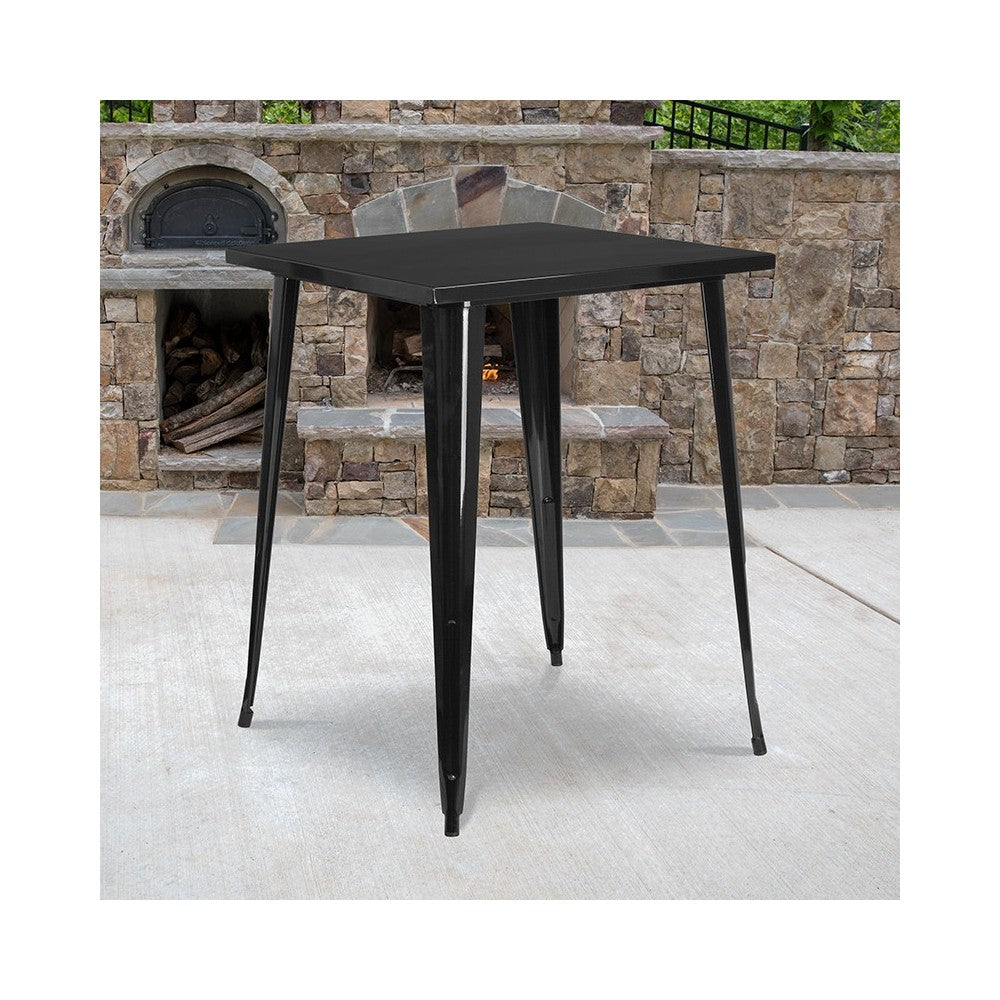 Commercial Grade 31.5" Square Black Metal Indoor-Outdoor Bar Height Table