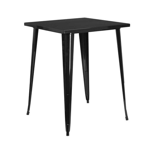 Commercial Grade 31.5" Square Black Metal Indoor-Outdoor Bar Height Table