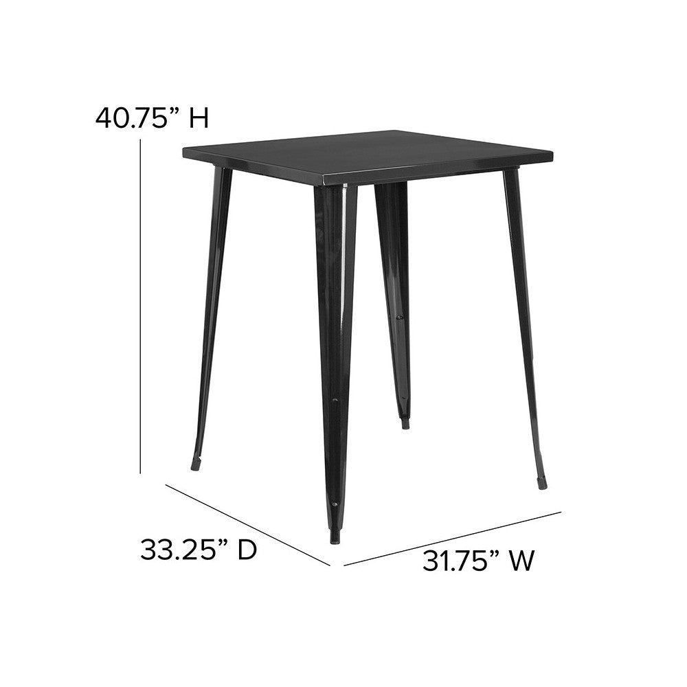 Commercial Grade 31.5" Square Black Metal Indoor-Outdoor Bar Height Table