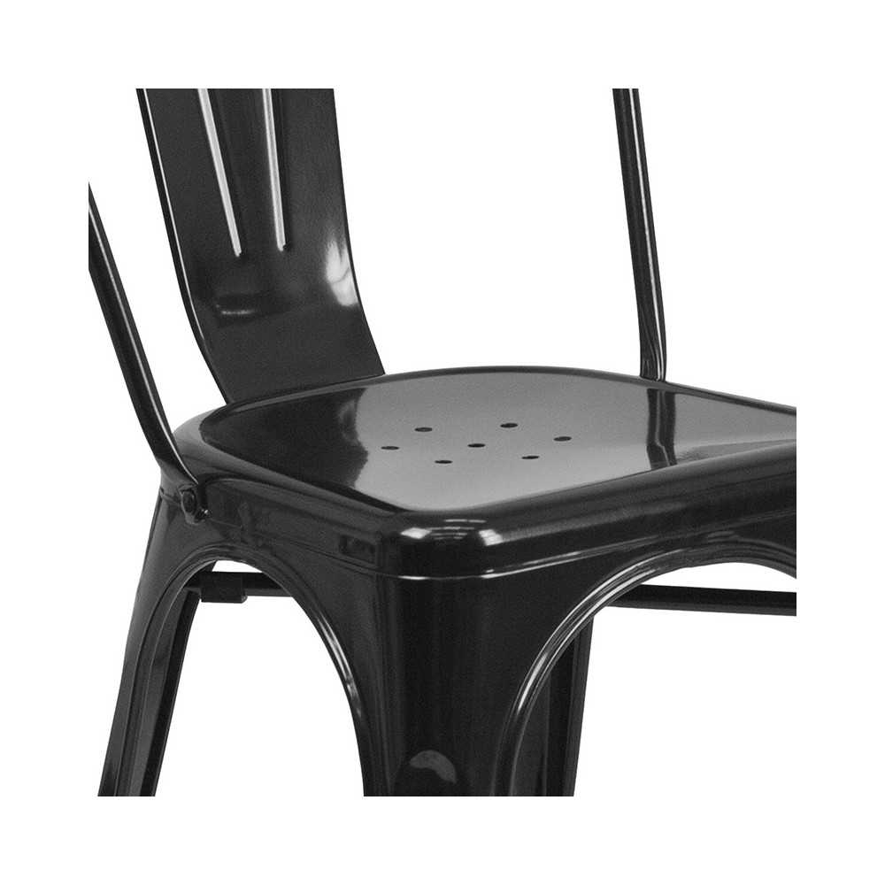 Commercial Grade 31.5" Square Black Metal Indoor-Outdoor Table Set with 4 Stack Chairs