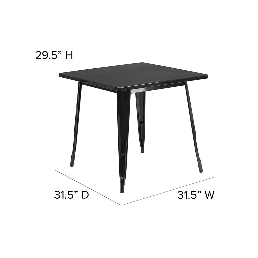 Commercial Grade 31.5" Square Black Metal Indoor-Outdoor Table