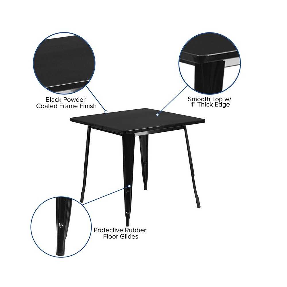 Commercial Grade 31.5" Square Black Metal Indoor-Outdoor Table