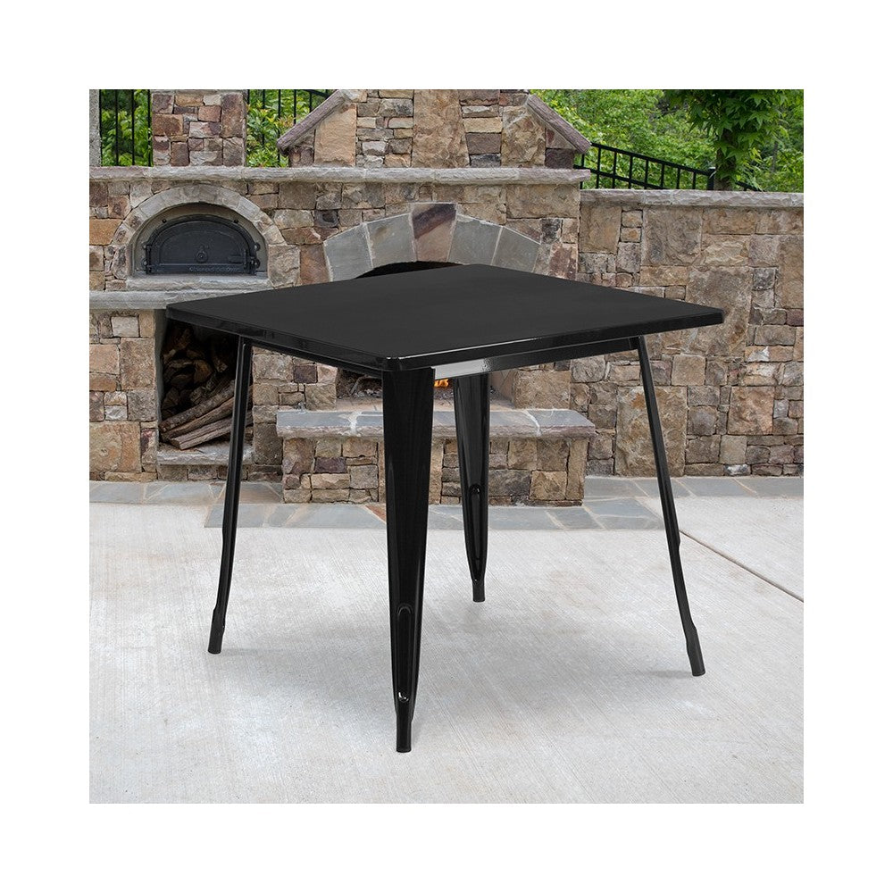 Commercial Grade 31.5" Square Black Metal Indoor-Outdoor Table