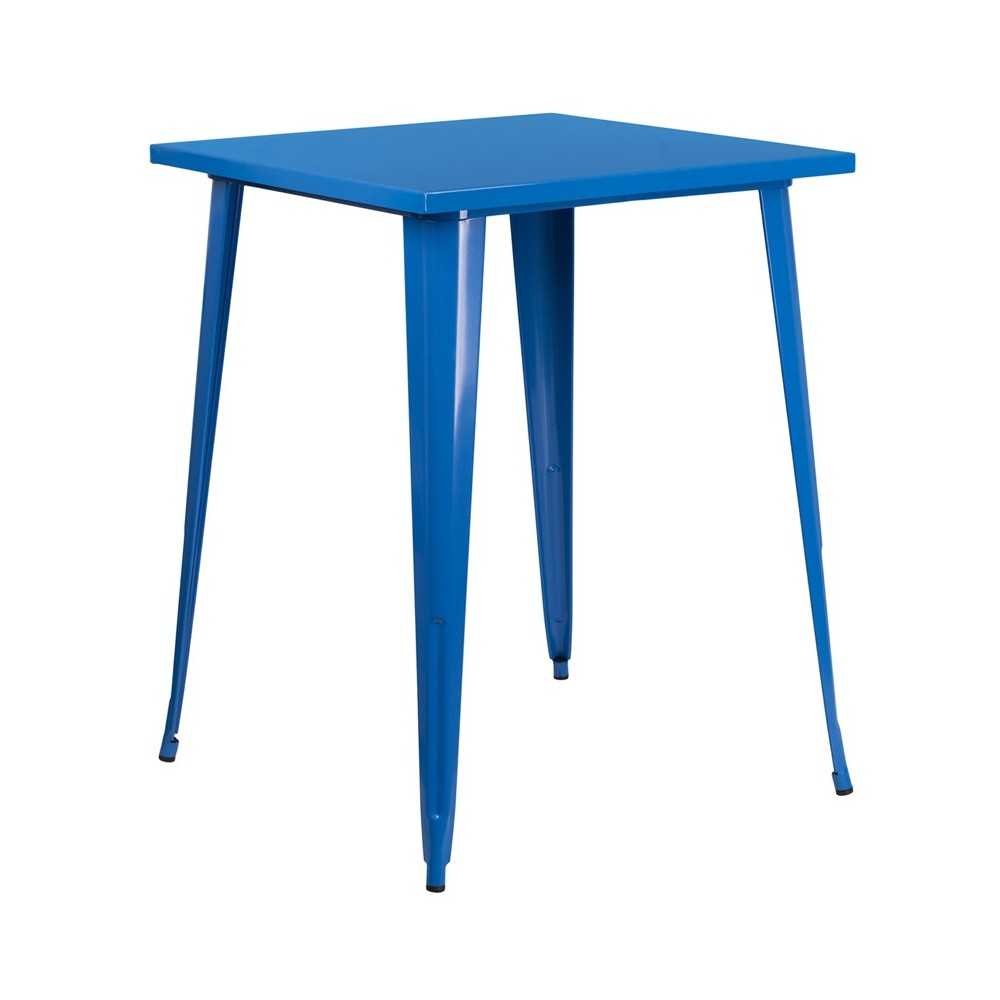 Commercial Grade 31.5" Square Blue Metal Indoor-Outdoor Bar Height Table