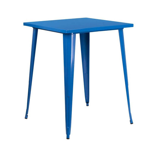 Commercial Grade 31.5" Square Blue Metal Indoor-Outdoor Bar Height Table