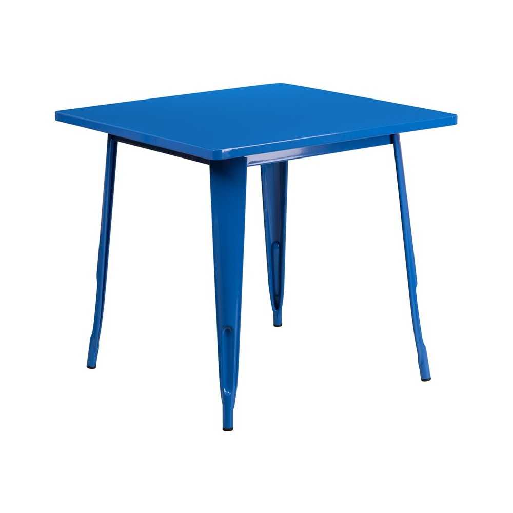 Commercial Grade 31.5" Square Blue Metal Indoor-Outdoor Table