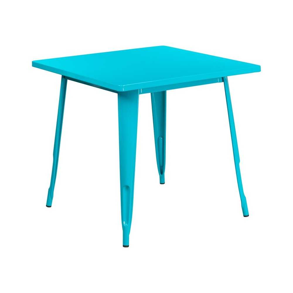 Commercial Grade 31.5" Square Crystal Teal-Blue Metal Indoor-Outdoor Table